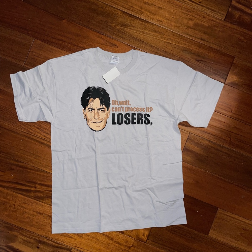 Charlie Sheen Oh Wait Can't Process It? Losers Grey T Shirt New Official LARGE